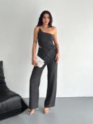 Asimetrik Crop Pantalon Ikili Takım - Füme resmi